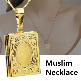 2 pc Necklace Quran Book Openable Pendant Photo Locket Box Necklace Religion Islamic Jewelry Accessories - S322379268