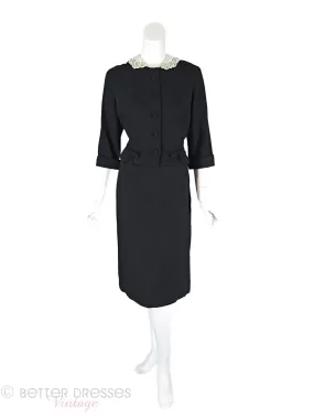 50s/60s Black Wool Skirt Suit - med, lg