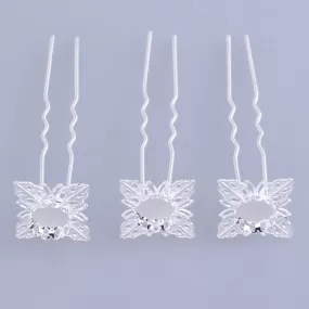 75mm U shape Wedding hair pin with 10mm Cameo Base Clips Prom Hair Pins Hair accessories silver 10pcs