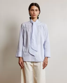 BIANCA BOW BLOUSE / BABY BLUE & WHITE