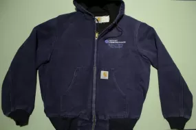 Carhartt JR102 Mesh Lined Duck Active Work Jacket Hooded Navy Blue Embroidered USA