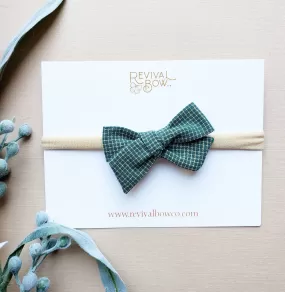 Christmas Bow on Headband in Spruce Check