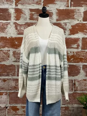 Elan Open Front Cardi in Natural and Sage