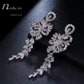 Elegant AAA CZ Clear Crystal Dangle Wedding Party Earrings