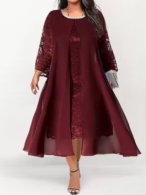 Elegant Plus Size Heart Pattern Long Sleeve Party Dress