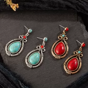 Ethnic Hanging Water Drip Stone Dangle Drop Earring- 2 colors