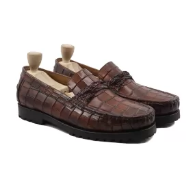 Hvar - Men's Brown Patina Crocodile Printed Calf Leather Loafer