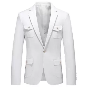 Men Blazer - Multi-Pocket White Blazer