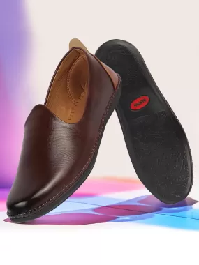 Men Brown Ethnic Slip On Stylish Stitched Jutis