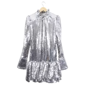 Paco Rabanne Silver Sequin Ruffle Party Dress - S