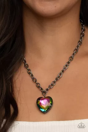 Paparazzi Necklace ~ Flirtatiously Flashy - Multi Oil Spill Heart Necklace