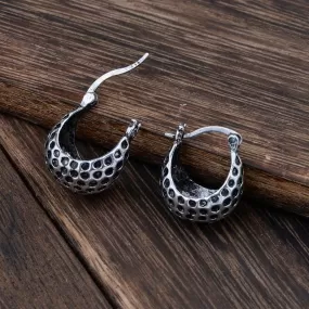 Small Ethnic Vintage Silver Leopard Ball Hoop Earrings