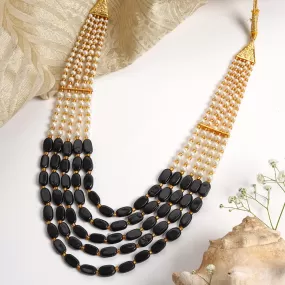 Teejh Aarushi Black Bead and Pearl Necklace