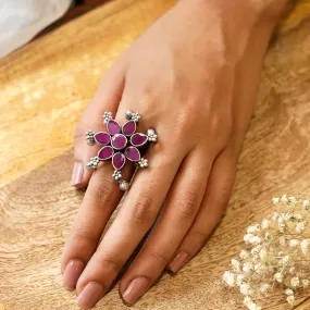 Teejh Raishala Pink Stone Silver Oxidised Ring