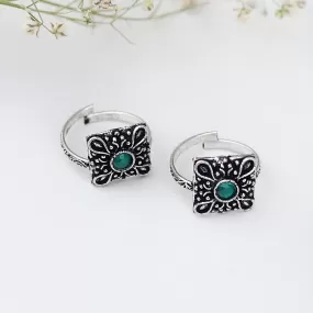 Teejh Uri Green Stone Silver Oxidised Toe Rings