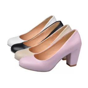 Women's Round Toe Block Heels Pumps