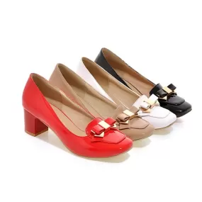 Women's's Square Toe Bowtie Block Heels Pumps